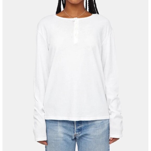 Lacausa Vintage Henley Womens Top Cotton Long Sleeve White Size L - Picture 1 of 7